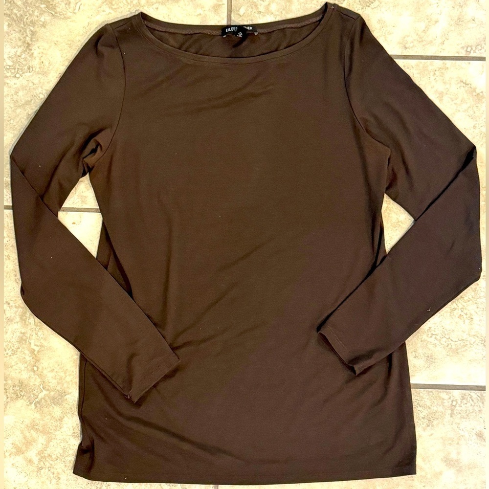 Eileen Fisher brown long sleeve shirt - size petite small